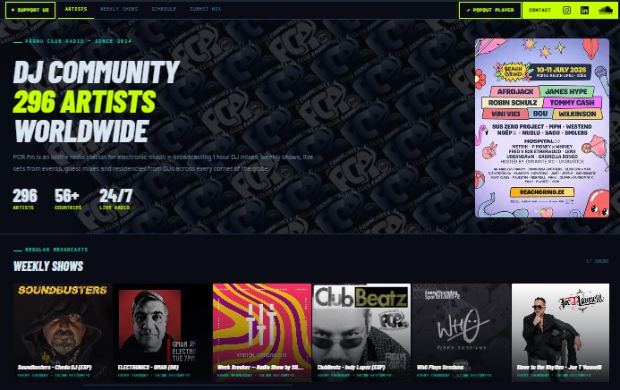 PCR.fm · Pärnu Club Radio website